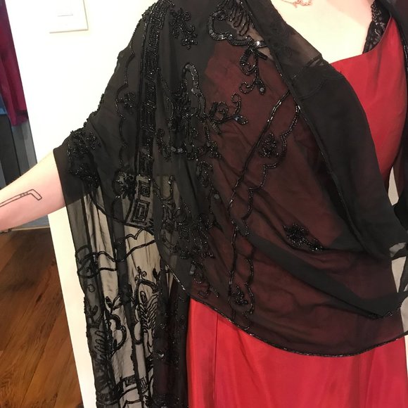 Hand beaded/sequined sheer shawl/pashmina - Picture 6 of 8